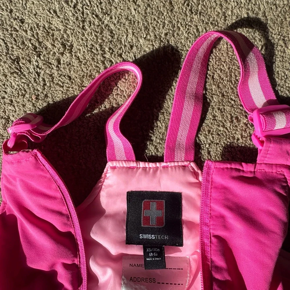 SwissTech Girls Snow Bib Pants XS (4–5) Pink‎ Adjustable Straps Pockets